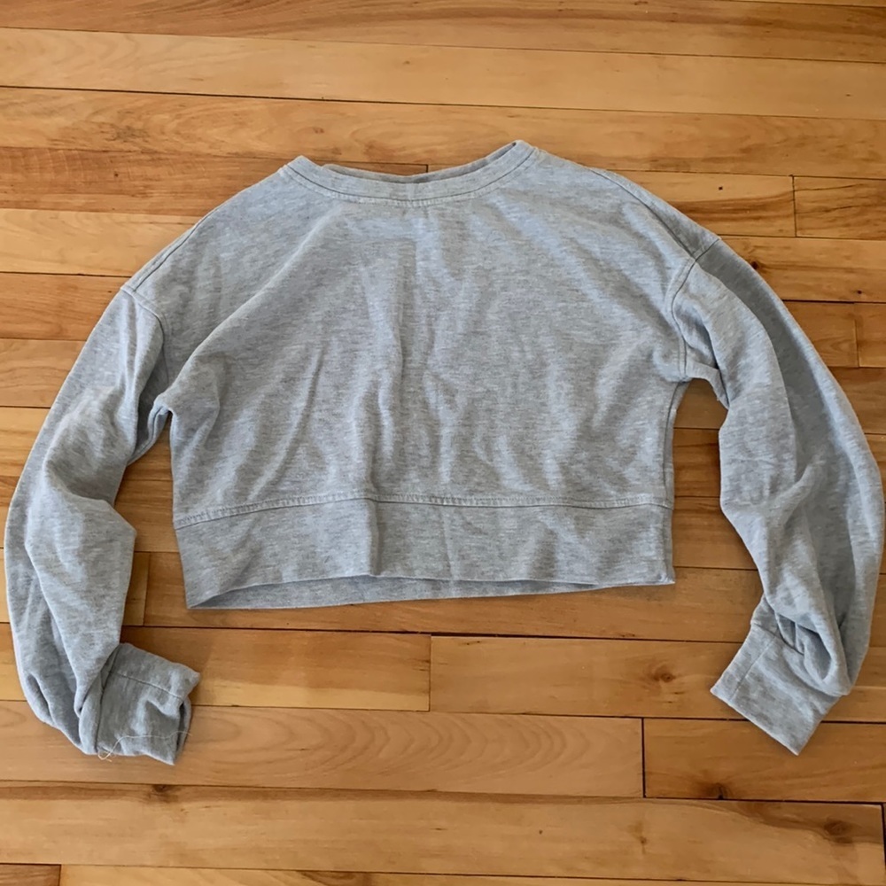 Women’s Cupio Cropped Grey Sweatshirt - Ruched Sleeves - Size XS